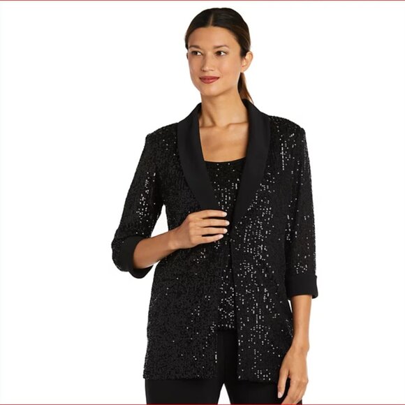 Black Sequined Jacket, Top & Pants Petite 3-Pc(NWT) - Picture 2 of 13